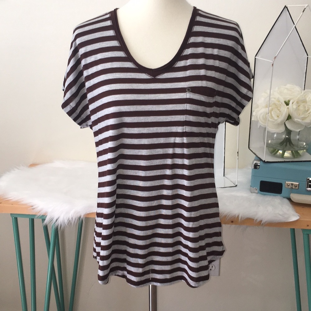 Brown and Gray Striped Tee in size Large‎ 12 / 14